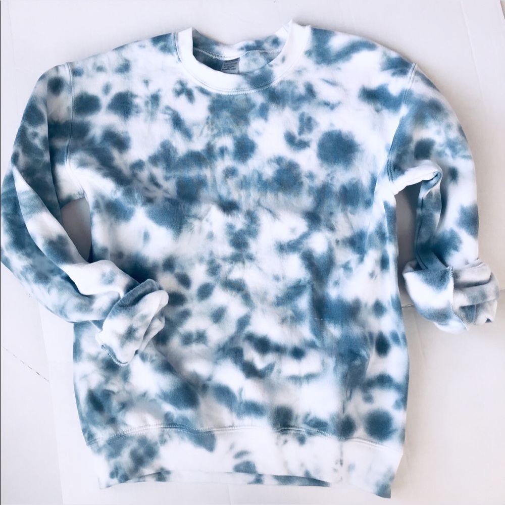 Custom Tie Dye Grey Blue Crewneck NEW - Picture 6 of 13